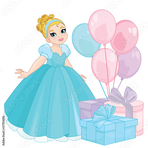 Pretty  girl with balloons and gifts