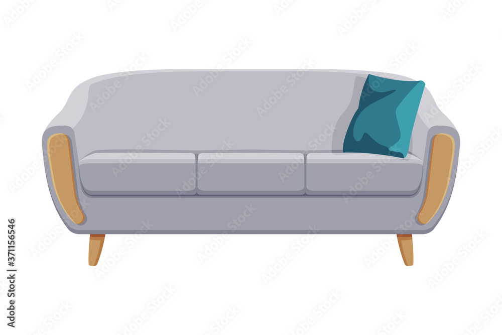 Comfortable Sofa, Cushioned Cozy Domestic or Office Furniture with Gray Upholstery, Interior Design Element Flat Vector Illustration Comfortable Sofa, Cushioned Cozy Domestic or Office Furniture with Gray Upholstery, Interior Design Element Flat Vector Illustration