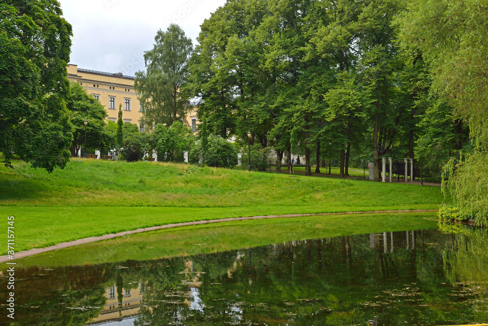 Park that surrounds Royal Palace (1840's). Oslo, Norway