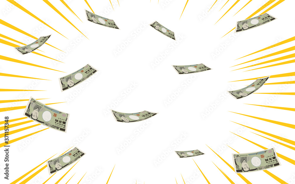 舞う壱万円札を集中線で強調表示したイラスト Stock Vector Adobe Stock