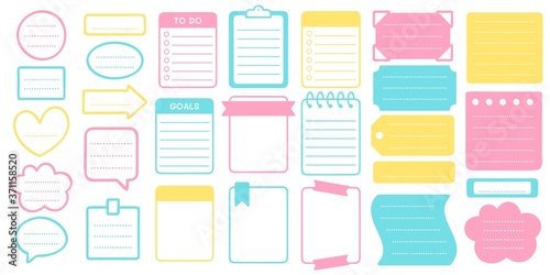 Planner stickers and frames set. Sticker planner template, frame for scrapbook set, illustration notebook and organizer vector
