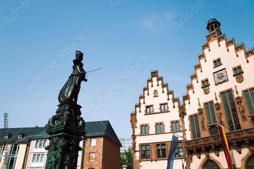 Romerberg old town square and Fountain of Justice in Frankfurt, Germany