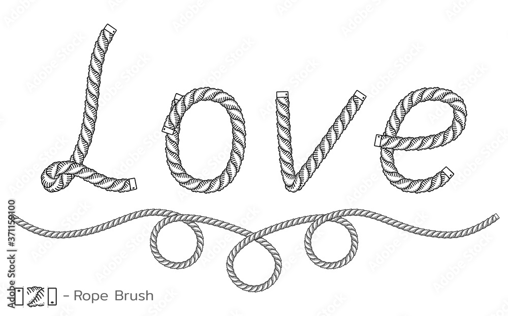 Rope inscription Love. Marine sketch design. Romantic wedding decoration. Vector Rope inscription Love. Marine sketch design. Romantic wedding decoration. Vector