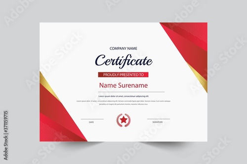 Red & Gold Color Creative Style Certificate Template With Badge Vector Template Design