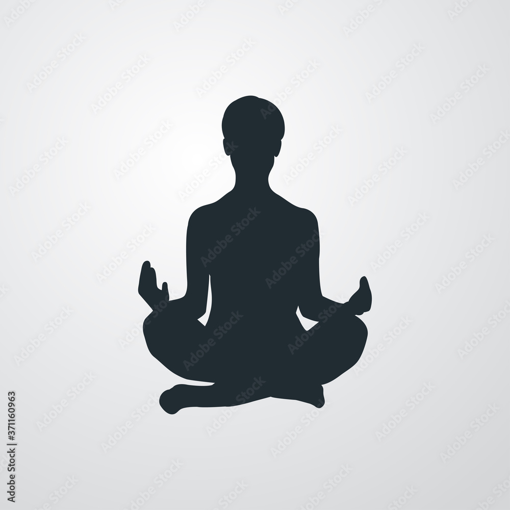 Silueta de mujer practicando la posición del loto de yoga en fondo gris