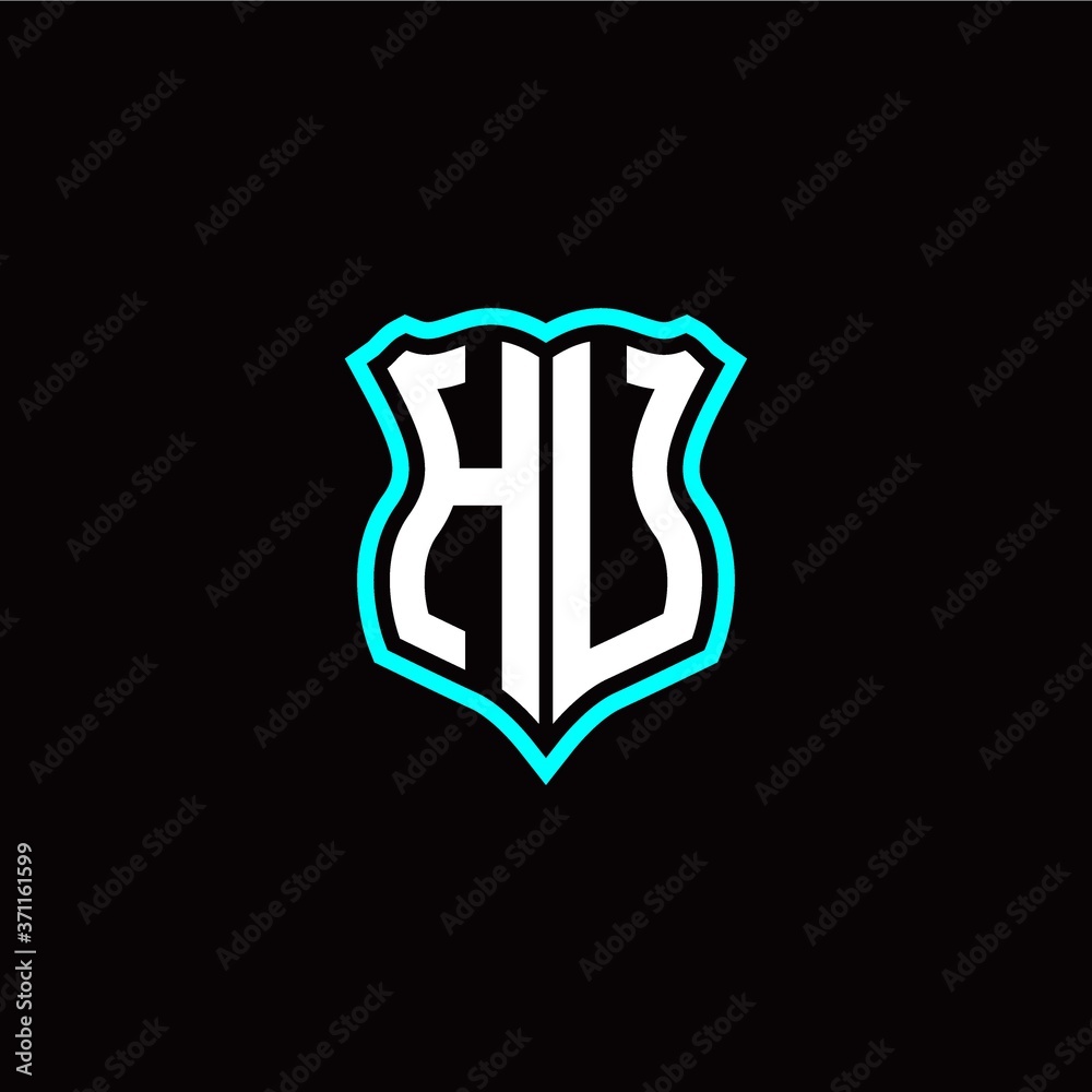 Initial H U letter with shield style logo template vector