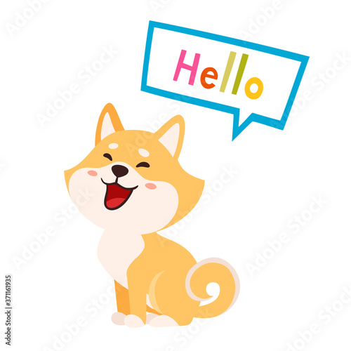 Vector illustration with cute shiba inu isolated on white