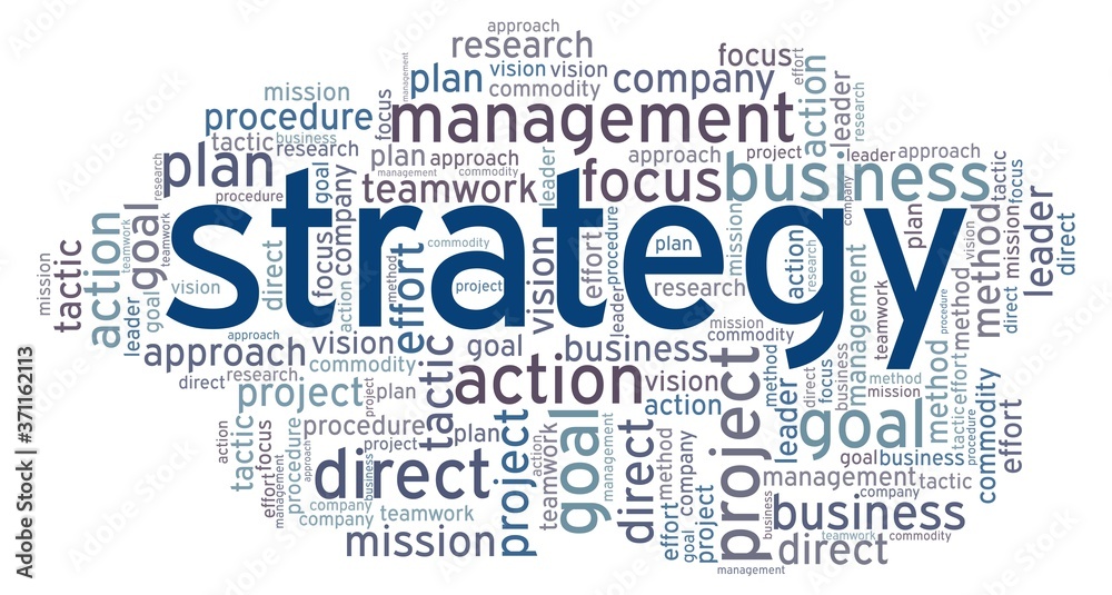 Obraz premium Strategy word cloud isolated on a white background.