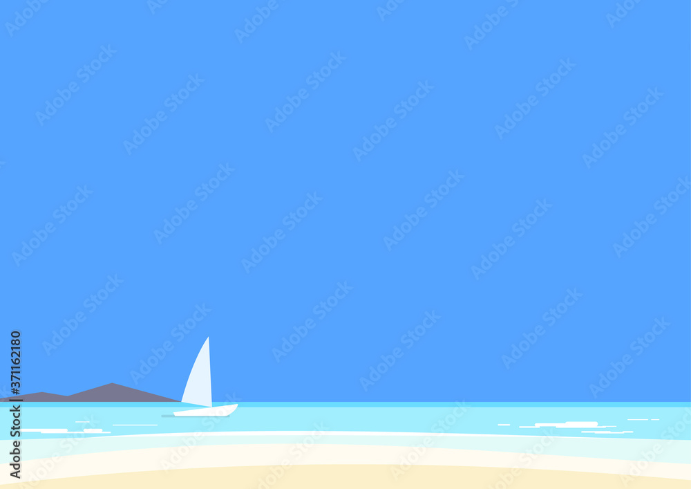 Obraz premium Beautiful seascape. Azure sea and white sand. Tourism and travelling. Vector illustration