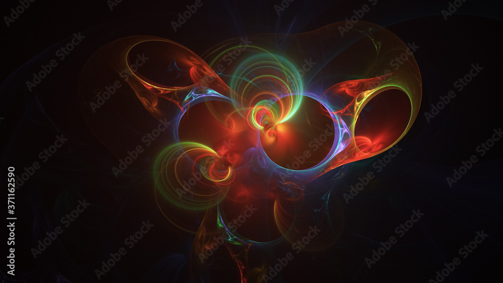 Abstract colorful blue and red glowing shapes. Fantasy light background. Digital fractal art. 3d rendering.