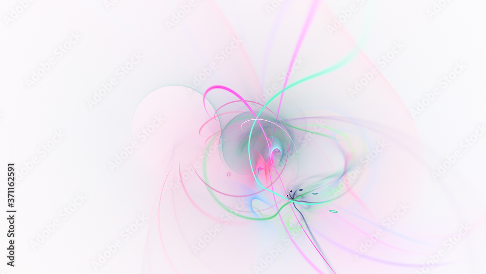Abstract colorful pink and green glowing shapes. Fantasy light background. Digital fractal art. 3d rendering.