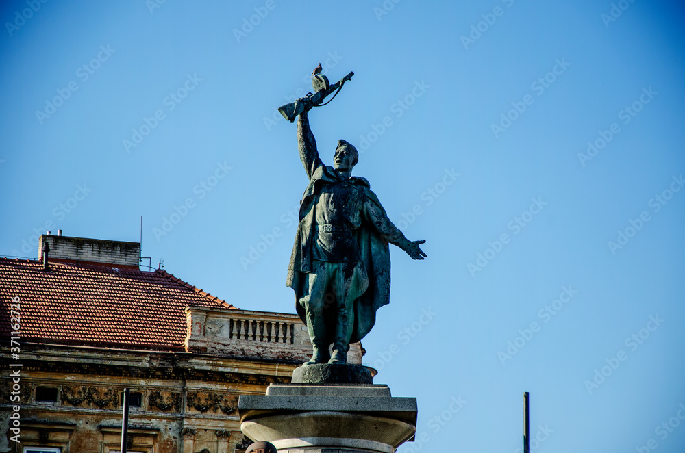 Fototapeta premium Czech Republic, the city of Znojmo. Victory Monument on Mariana Square.