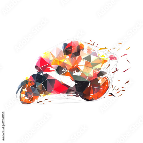 Motorbike racing, road motorcycle low polygonal isolated vector illustration. geometric drawing, side view. 