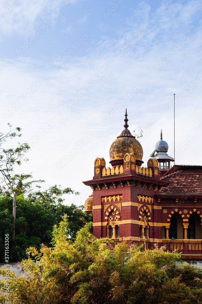 Victoria Memorial Building red brick building with dome, British colonial era style in Colombo, Sri Lanka