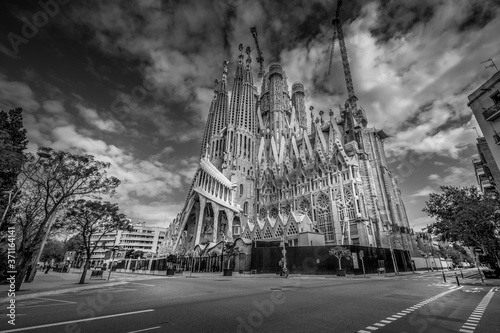 Streets of Barcelona. Sagrada Familia. in black and white. fine art