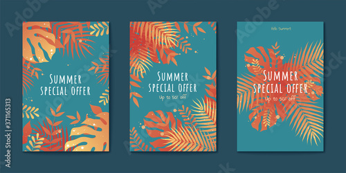 Tropical leaves flyer set