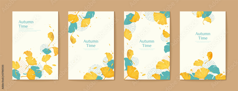 Elegant ginkgo leaves brochure set