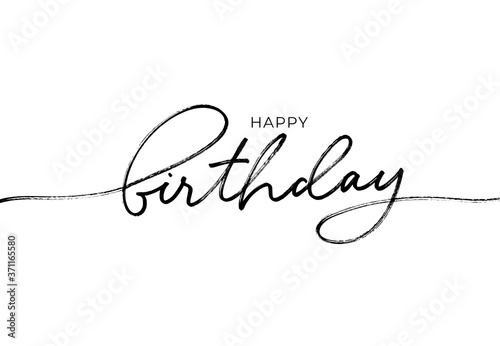 Happy Birthday greeting card with vector lettering design. Hand drawn modern pen calligraphy isolated on white background. Beautiful greeting card poster with line calligraphy black text. 