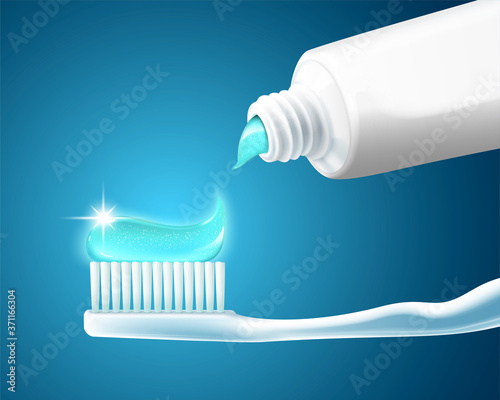 Squeezed toothpaste on toothbrush