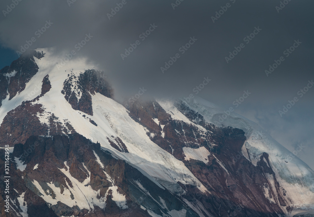 Fototapeta premium Kazbegi Peak and Glacier, Kazbegi Reserve, Georgian Military Highway, Mtskheta-Mtianeti Region, Georgia, Middle East