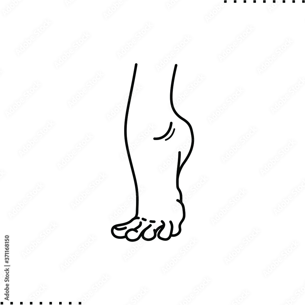 tiptoe, barefoot vector icon in outline