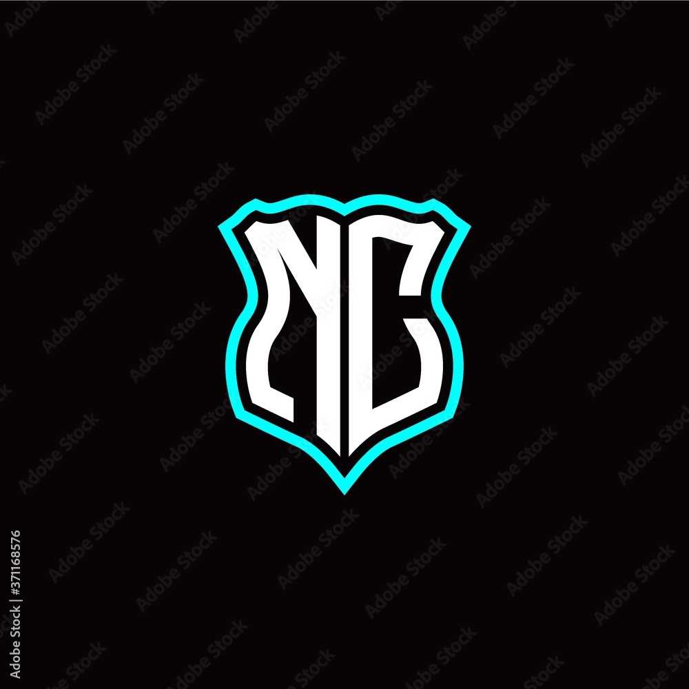 Initial N C letter with shield style logo template vector