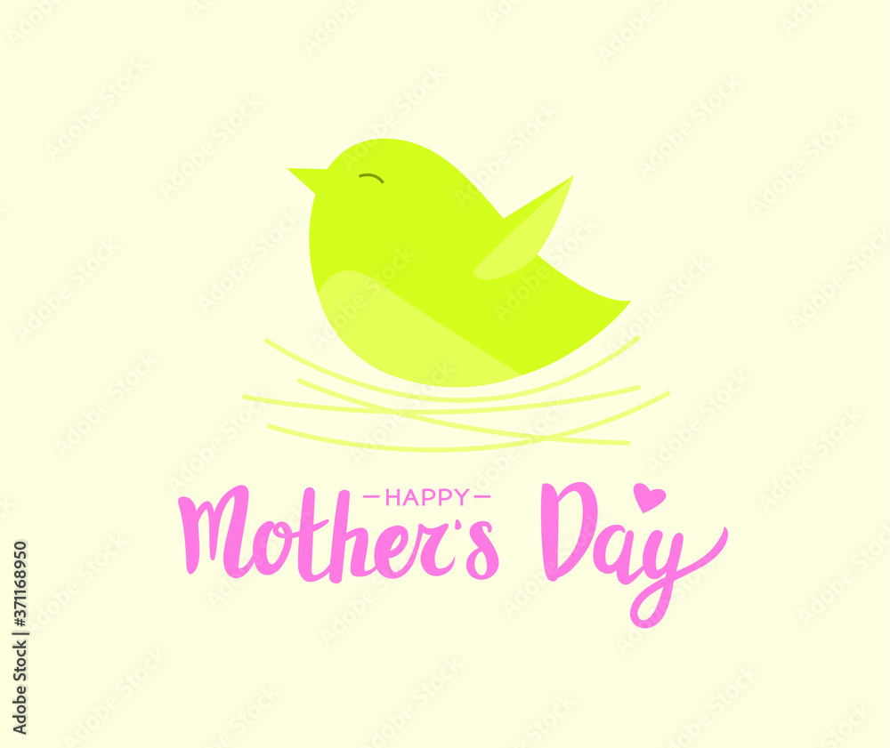 Fototapeta premium Happy Mother's Day greeting card with lettering and bird. Vector illustration