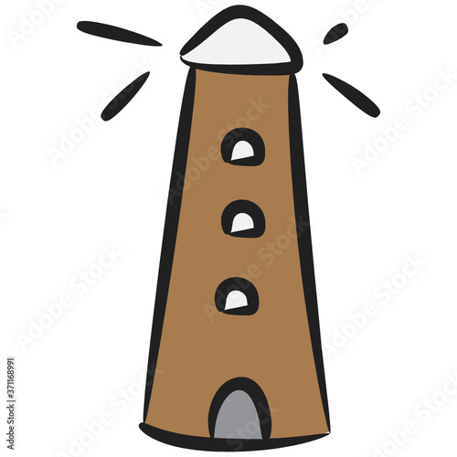 
Sea navigational light signals, lighthouse icon in doodle vector 
