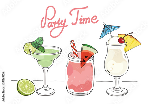 Retro tropical cocktail party hand drawn vector illustartion 