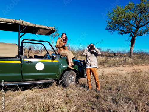 Tourist doing safari in Greater Kruger National Park, South Africa