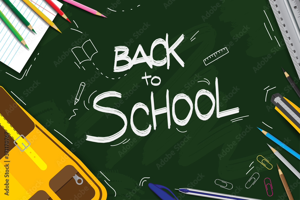 Green board hand drawn back to school background. Green board hand drawn back to school background.