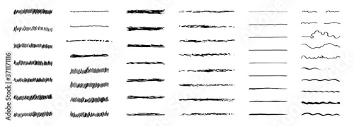 Brush strokes, black ink lines. Vector abstract set with hand drawn paint brushes. Grunge texture on white background. Doodle style. Collection modern abstract elements for background for business photo