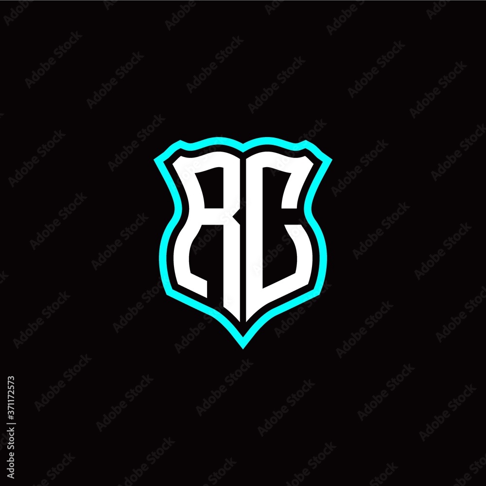 Initial R C letter with shield style logo template vector