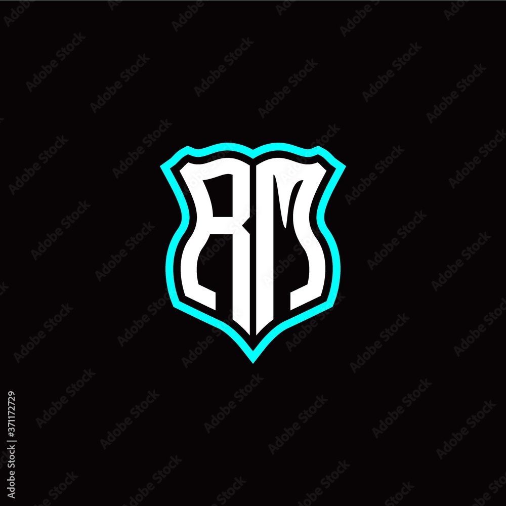 Initial R M letter with shield style logo template vector