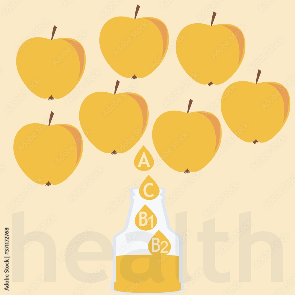 Fototapeta premium vector illustration of vitamin apple juice on colored background