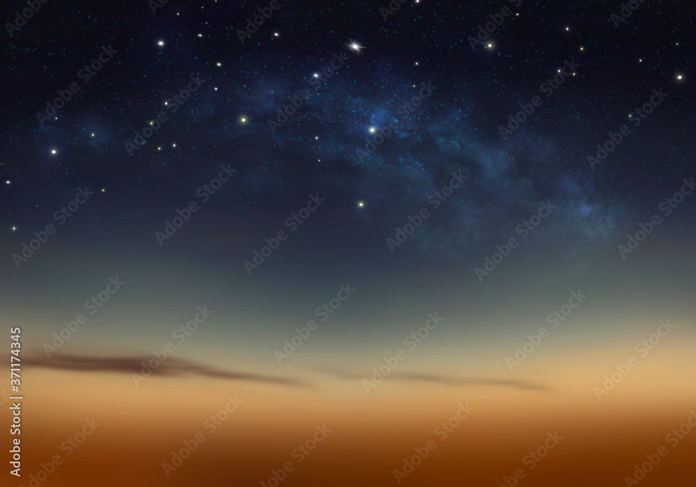 Sunset sky and stars with milky way Abstract background
