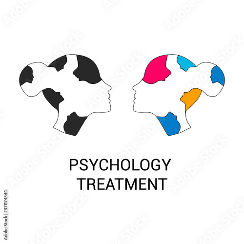 concept of psychotherapy is an illustration with a lot of emotions in people s heads. vector illustration in flat style. for poster, banner on the site on the topic of solving psychological problems