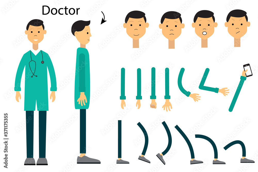 Fototapeta premium The character is a doctor. Character for animation. Set for your movement.