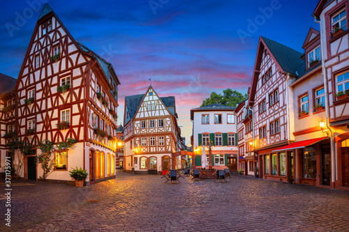 Mainz, Germany. Cityscape image of Mainz old town during twilight blue hour.