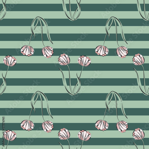 Seamless retro 1940s pattern in flowers of cute tulips. Vintage floral background for textile, wallpaper, pattern fills, covers, surface, print, gift wrap, scrapbooking, decoupage.