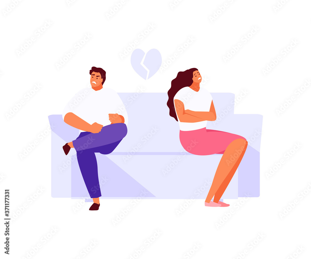 Married couple with broken relationships. Alienation and divorce vector illustration Married couple with broken relationships. Alienation and divorce vector illustration