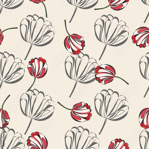 Seamless retro 1940s pattern in flowers of cute tulips. Vintage floral background for textile, wallpaper, pattern fills, covers, surface, print, gift wrap, scrapbooking, decoupage.
