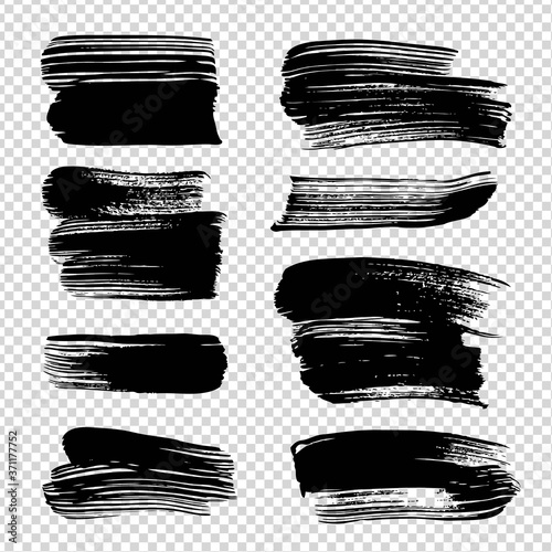 Black ink abstract textured straight strokes on imitation transparent background