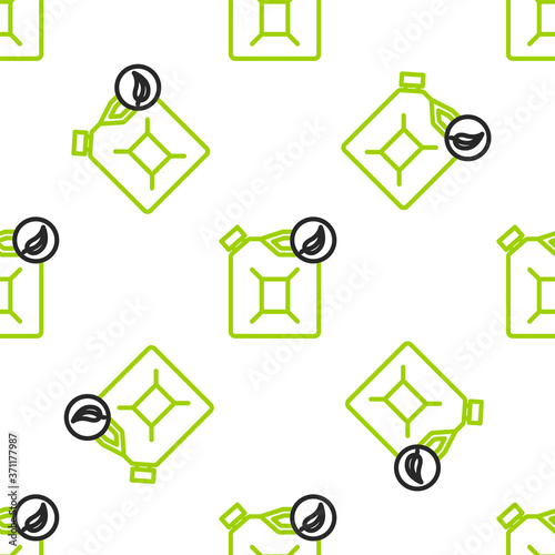 Line Bio fuel canister icon isolated seamless pattern on white background. Eco bio and barrel. Green environment and recycle. Vector Illustration.