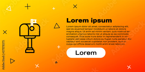 Line Mail box icon isolated on yellow background. Mailbox icon. Mail postbox on pole with flag. Colorful outline concept. Vector Illustration.