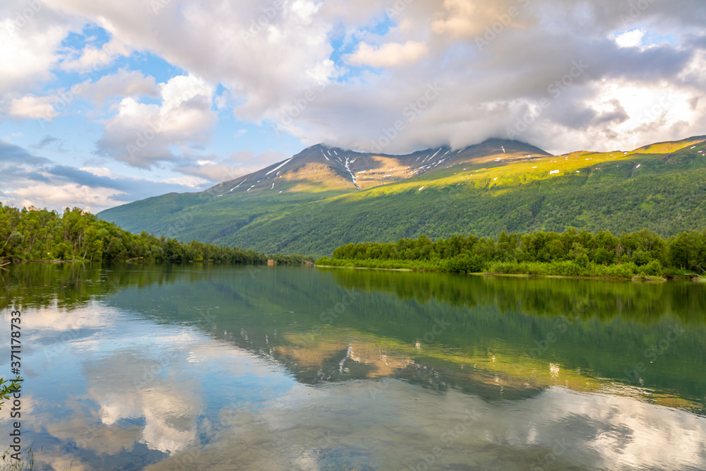 Norway Landscape panorama with fjord, ocean and mountain - Lofoten island