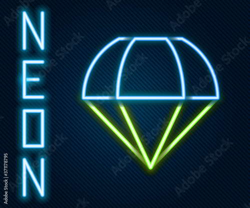 Glowing neon line Parachute icon isolated on black background. Colorful outline concept. Vector Illustration.
