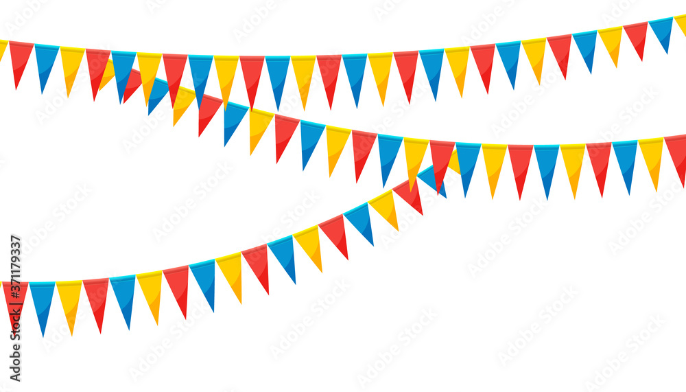 Fototapeta premium Paper bunting party flags isolated on white