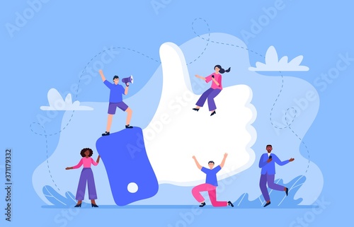 User experience feedback concept. People positively evaluating product, service. Satisfaction assessment concept. Trendy vector flat illustration.