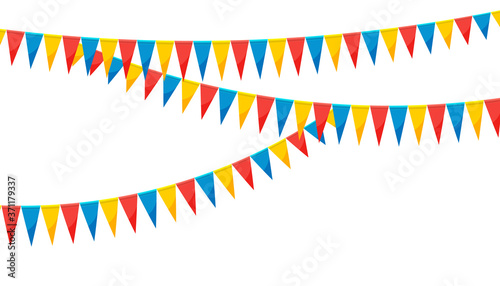 Paper bunting party flags isolated on white